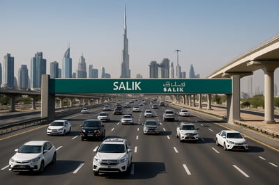 Dubai highway toll road with modern vehicles Dubai highway toll road with modern vehicles