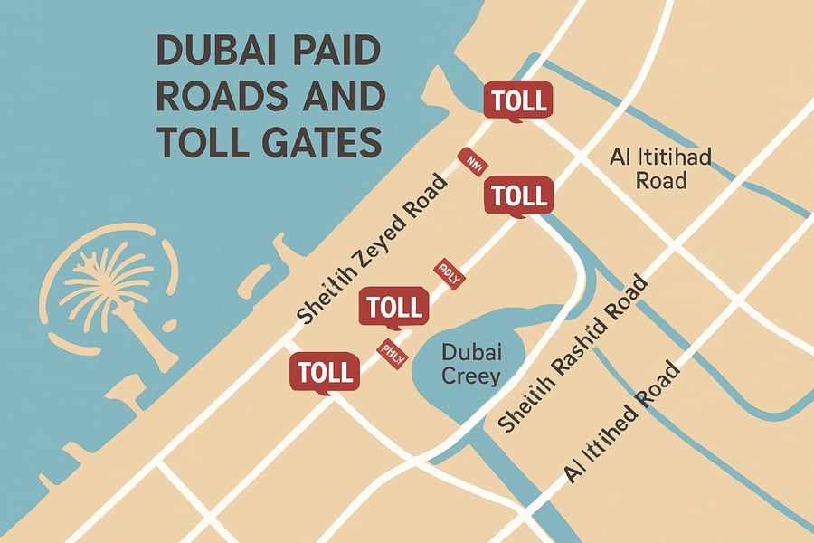 Dubai paid roads and toll gates Dubai paid roads and toll gates