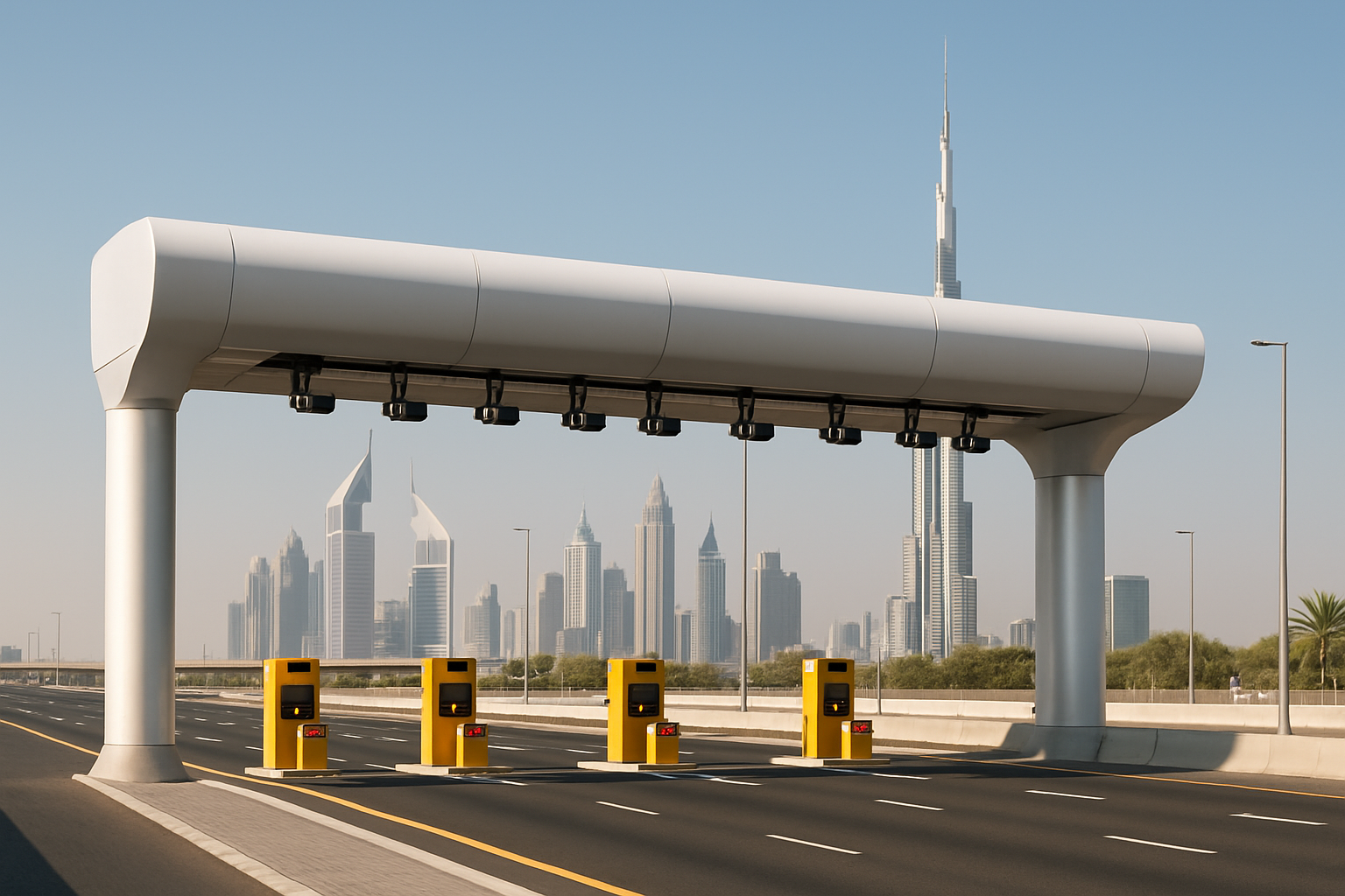 Modern toll gate on a Dubai highway